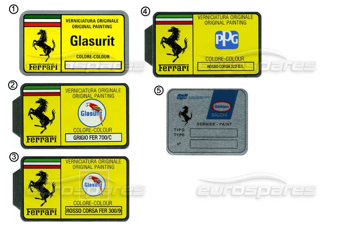 ferrari miscellaneous ferrari stickers - paint code parts diagram