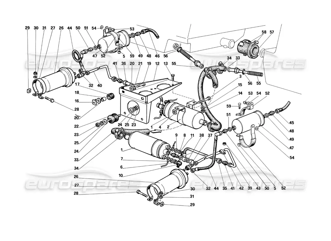 ferrari testarossa (1990) fuel pumps and pipes parts diagram