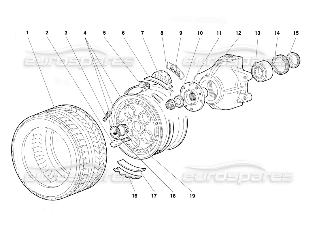 lamborghini diablo vt (1994) front wheel and hub carrier parts diagram
