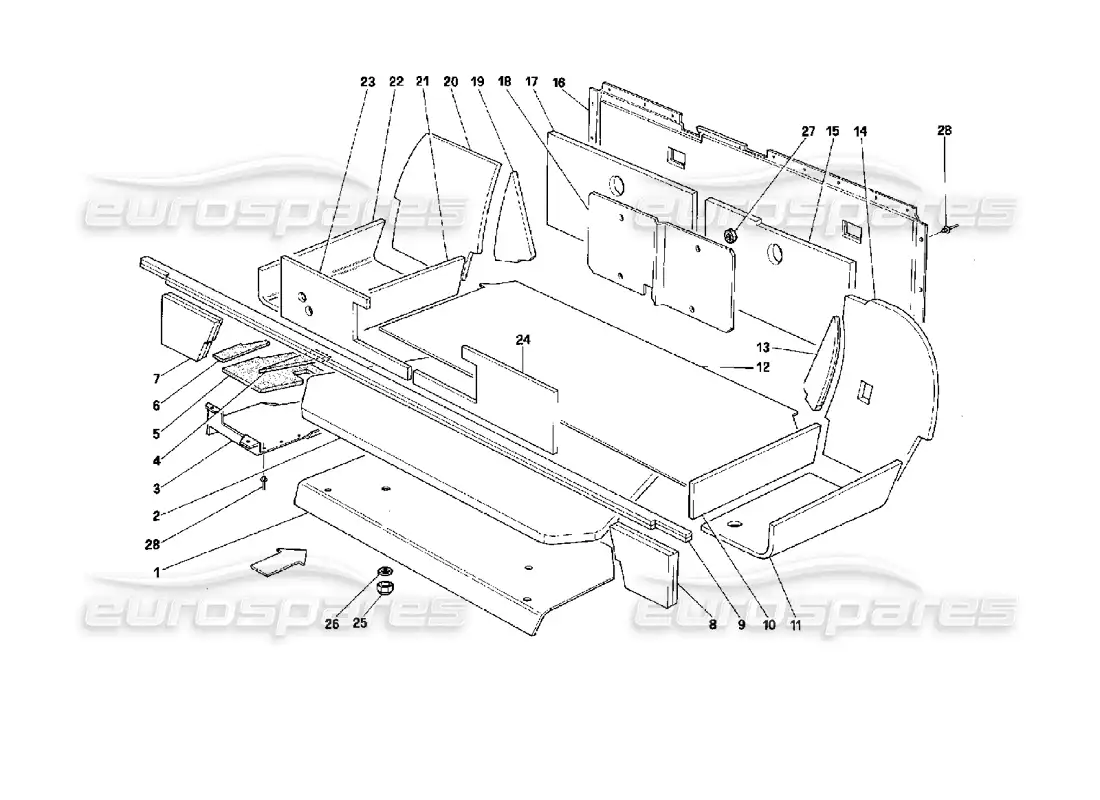 ferrari mondial 3.4 t coupe/cabrio trunk insulation parts diagram