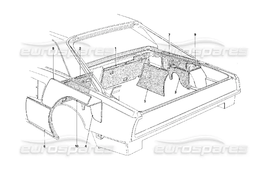 ferrari mondial 3.4 t coupe/cabrio engine compartment insulation - coupe - for ch version cars parts diagram