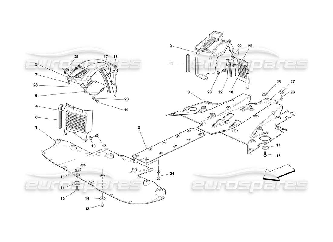 ferrari 360 challenge (2000) flat floor pan and wheelhouse parts diagram