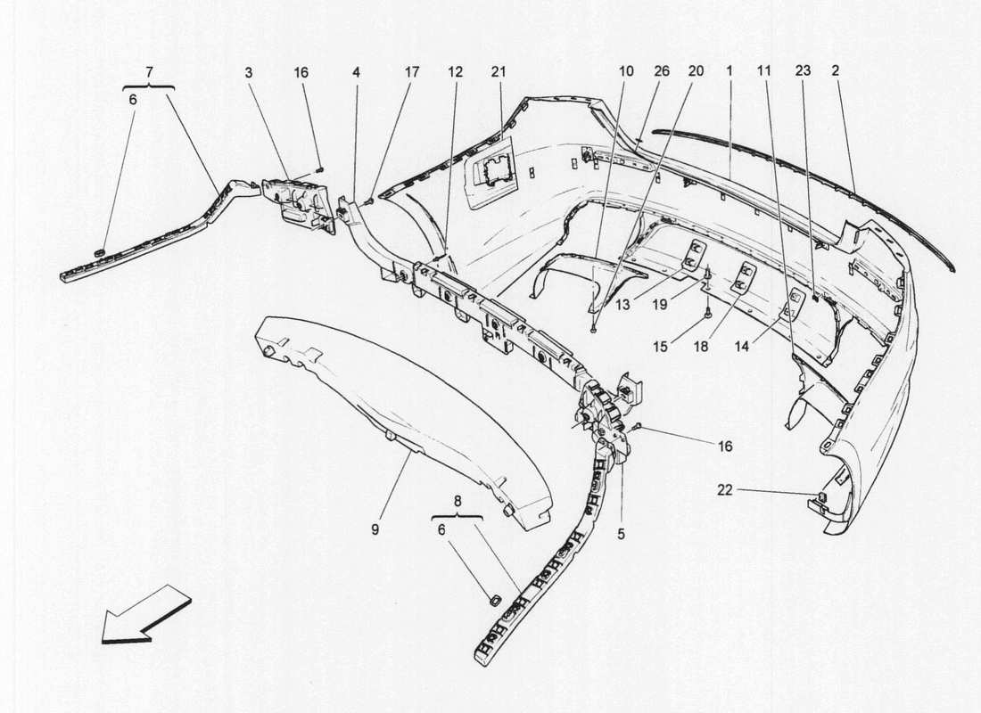 maserati qtp. v6 3.0 bt 410bhp 2wd 2017 rear bumper parts diagram