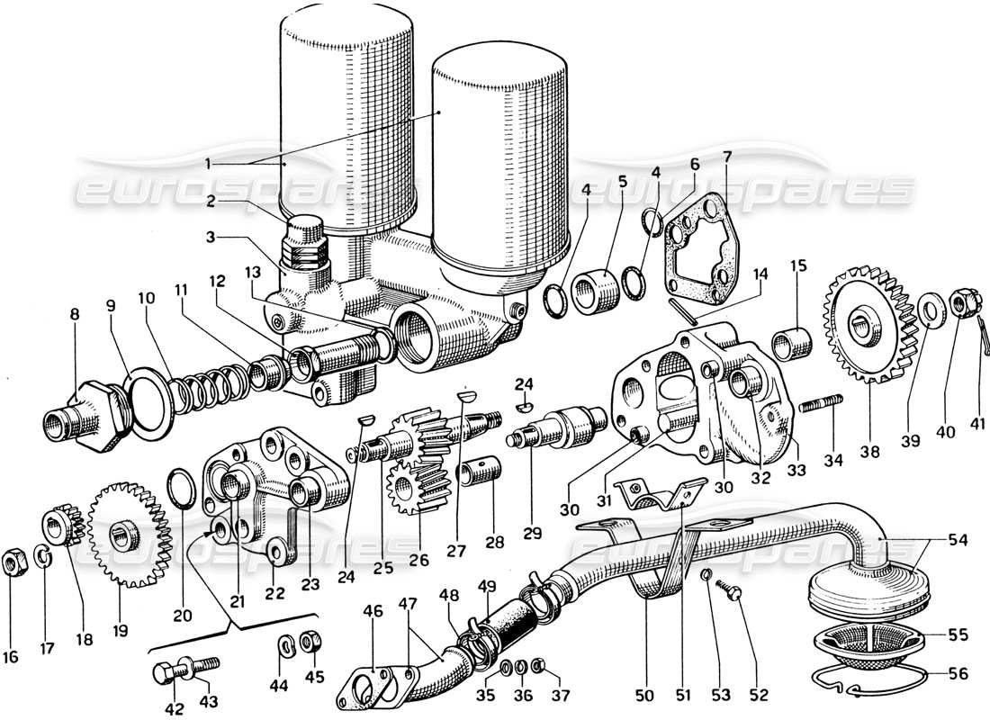 ferrari 330 gtc coupe oil pump and filters parts diagram