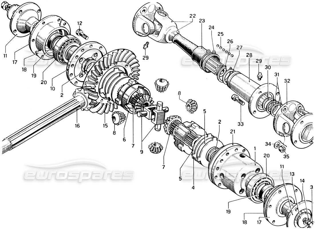 ferrari 330 gtc coupe differential case and axle shafts parts diagram