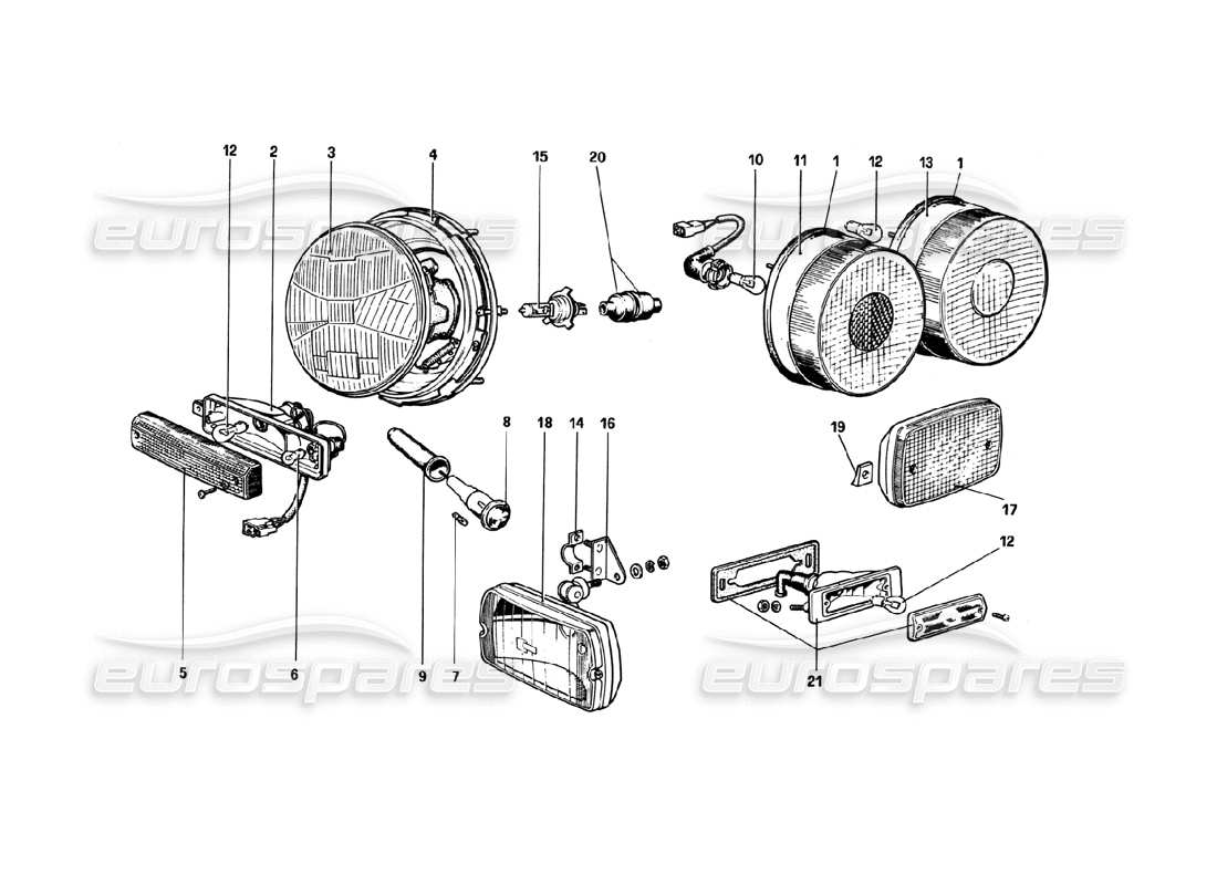 ferrari 308 gtb (1980) lights (variants for rhd - aus versions) part diagram