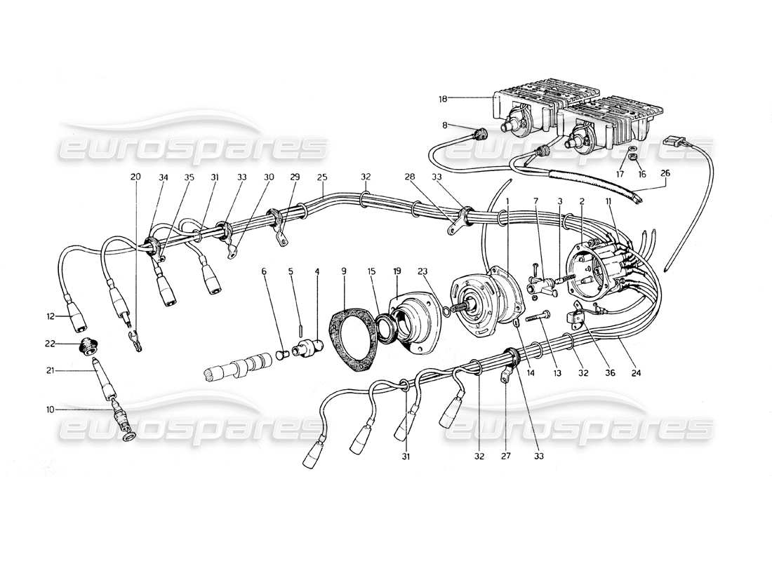 ferrari 308 gt4 dino (1979) engine ignition (from n. 14070 gs - 14020 gd) parts diagram