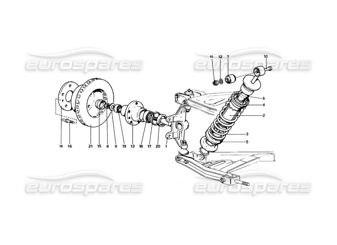 ferrari 246 dino (1975) front suspension - shock absorber parts diagram