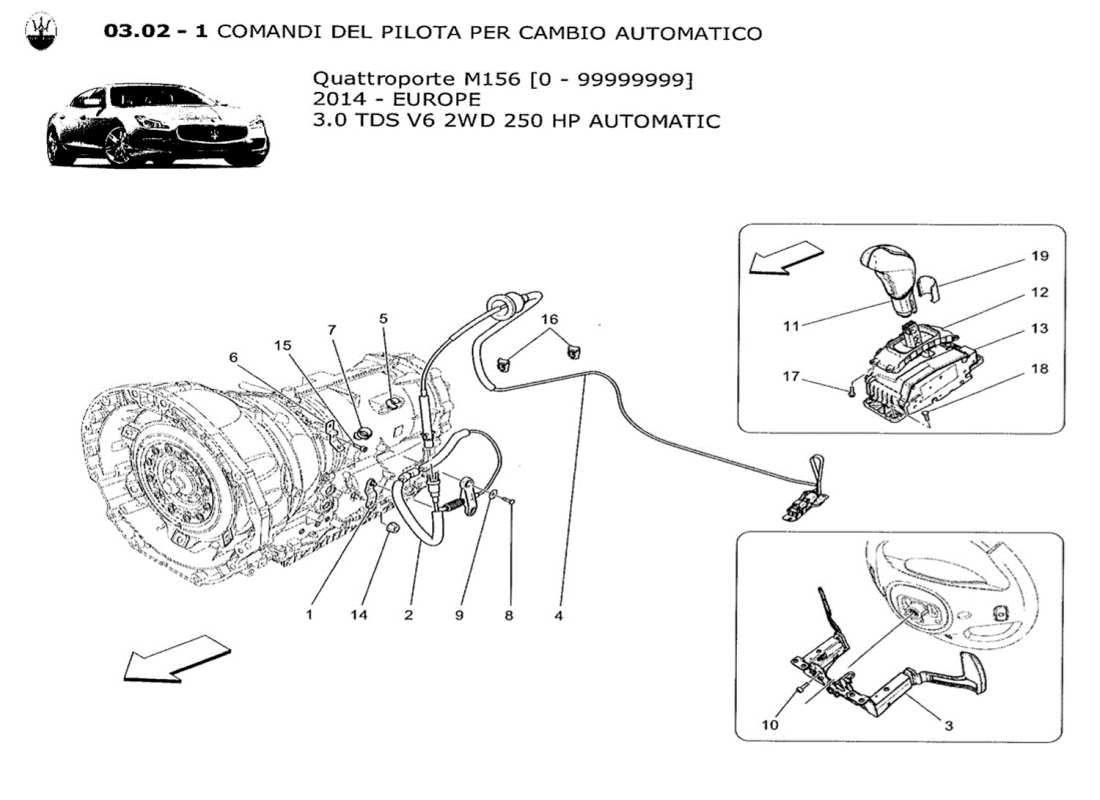 maserati qtp. v6 3.0 tds 250bhp 2014 driver controls for automatic gearbox part diagram