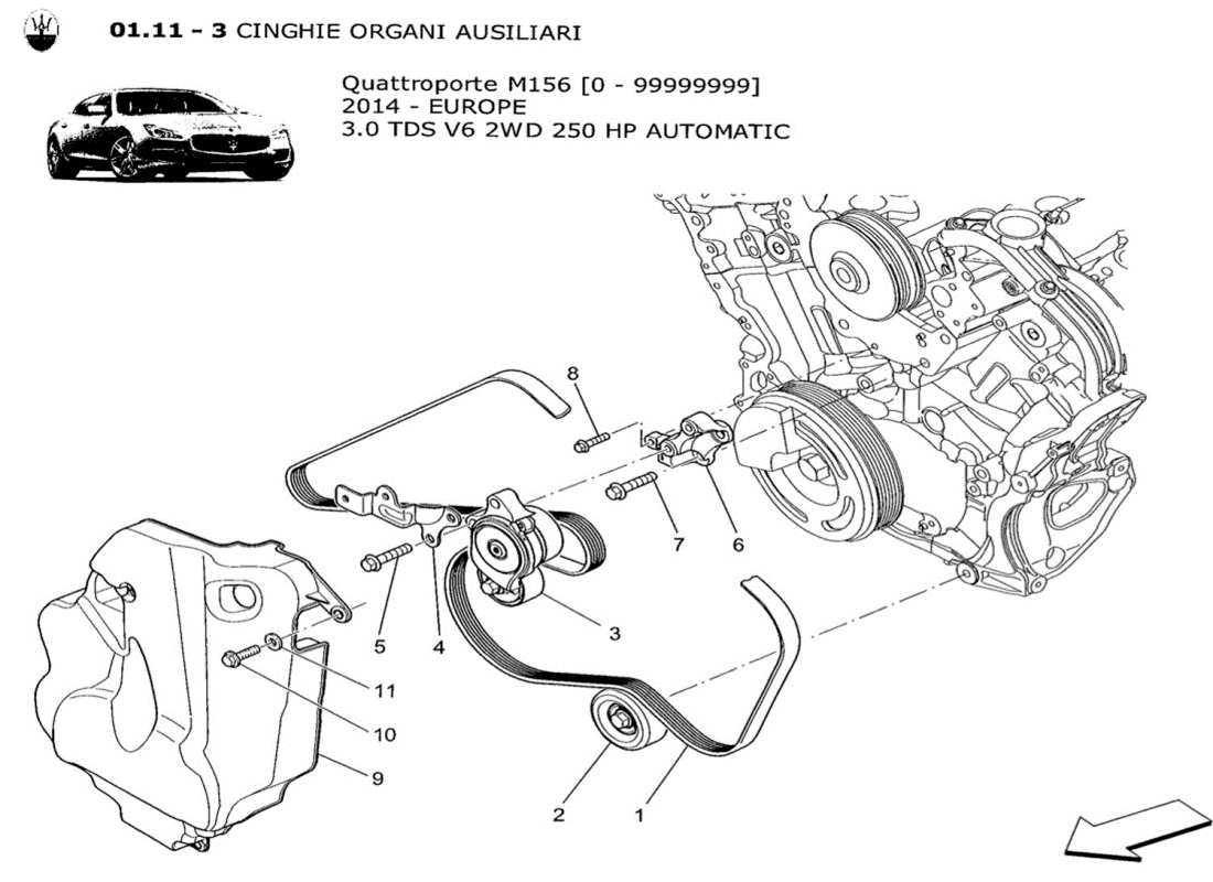 maserati qtp. v6 3.0 tds 250bhp 2014 auxiliary device belts part diagram