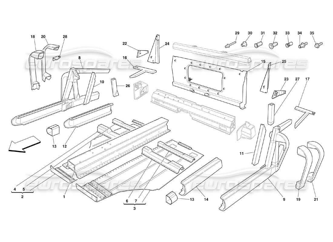 ferrari 360 challenge (2000) central side elements and plates parts diagram