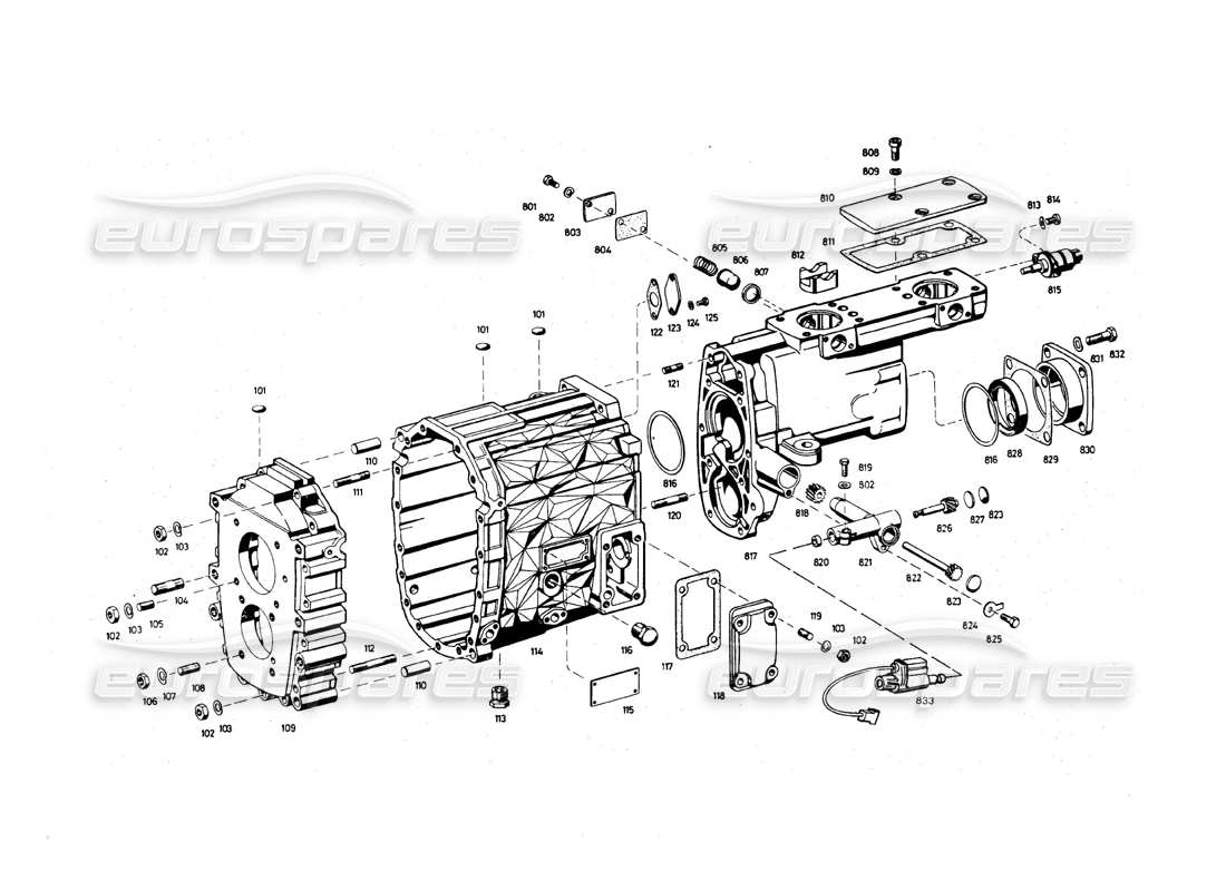 maserati qtp.v8 4.9 (s3) 1979 transmission housing parts diagram