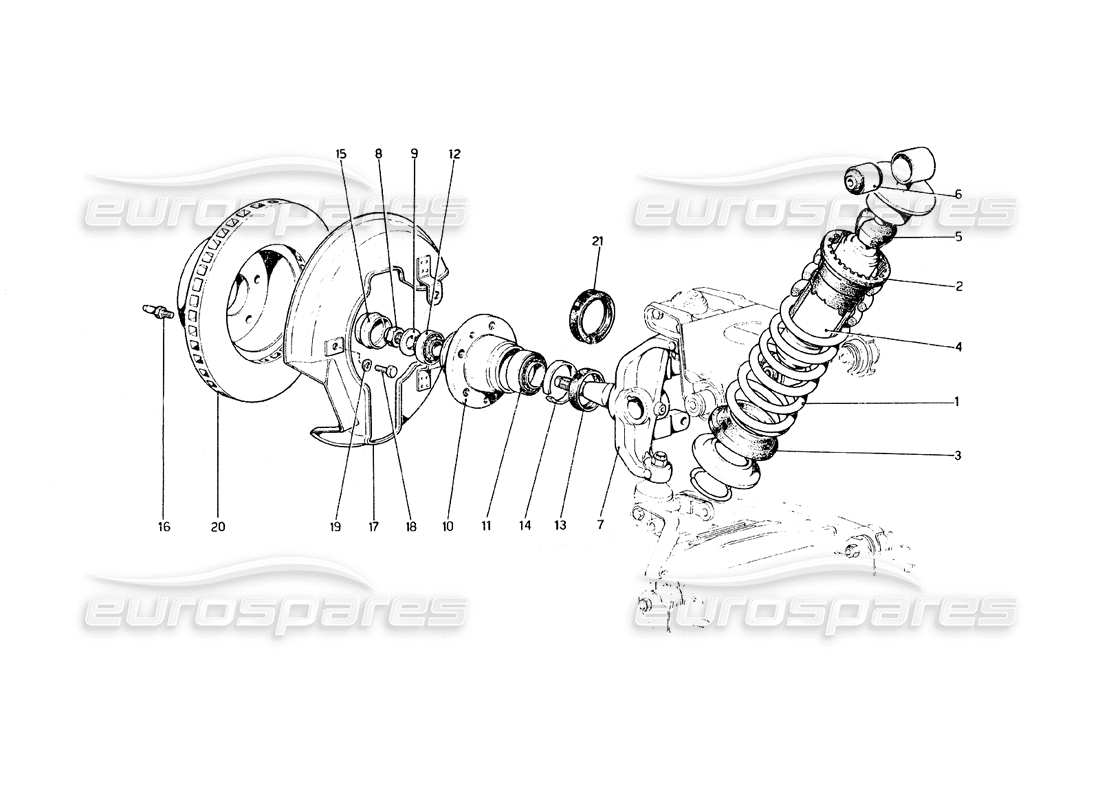 ferrari 308 gt4 dino (1979) front suspension - shock absorber and brake disc parts diagram