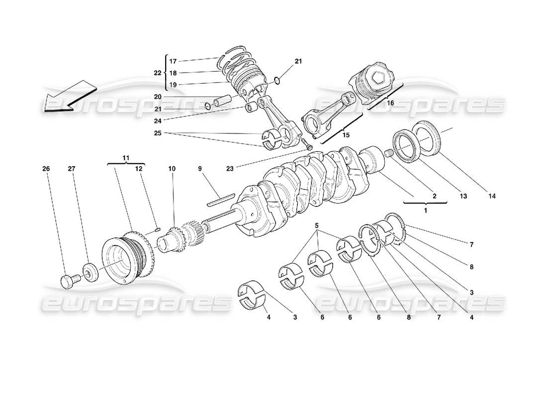ferrari 355 (2.7 motronic) crankshaft, conrods and pistons part diagram