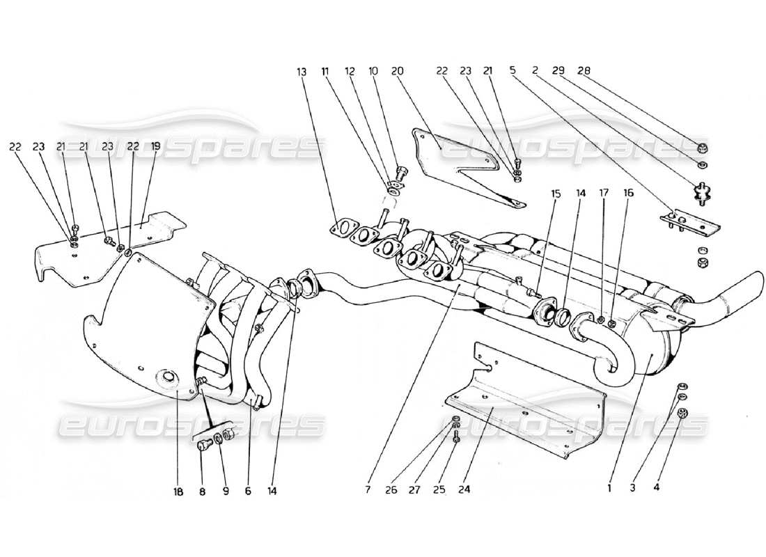 ferrari 308 gtb (1976) exhaust system parts diagram