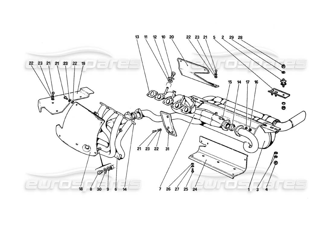 ferrari 308 gtb (1980) exhaust system part diagram