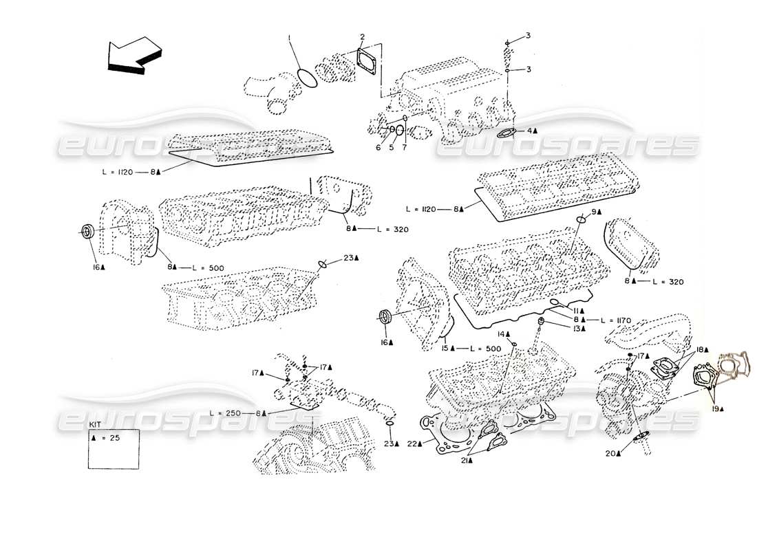 maserati shamal cylinder head grommets and gaskets part diagram