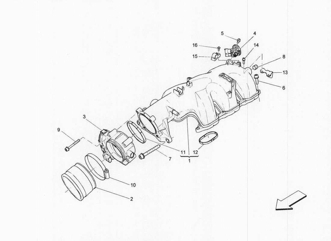 maserati qtp. v6 3.0 bt 410bhp 2wd 2017 intake manifold and throttle body parts diagram