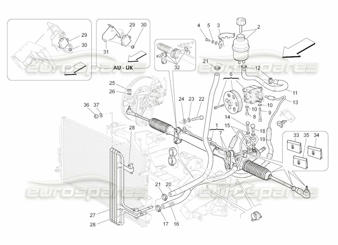maserati grancabrio (2010) 4.7 steering box and hydraulic steering pump parts diagram