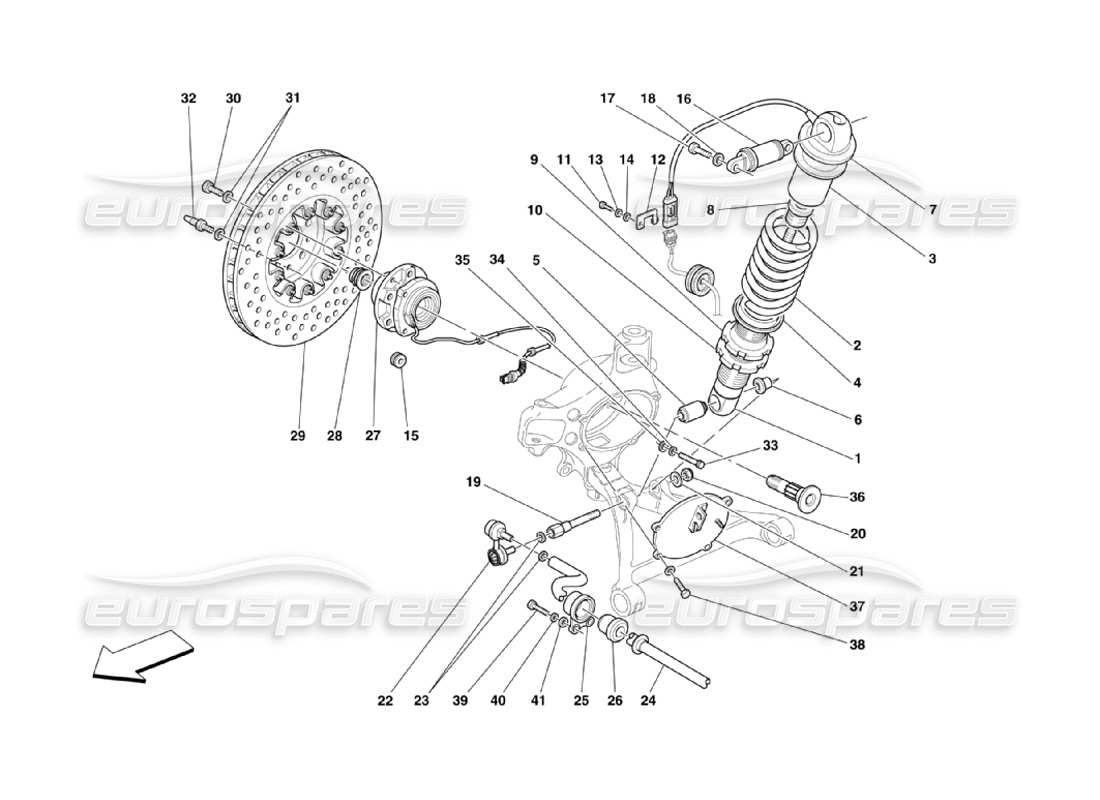 ferrari 360 challenge stradale front suspension - shock absorber and brake disc parts diagram