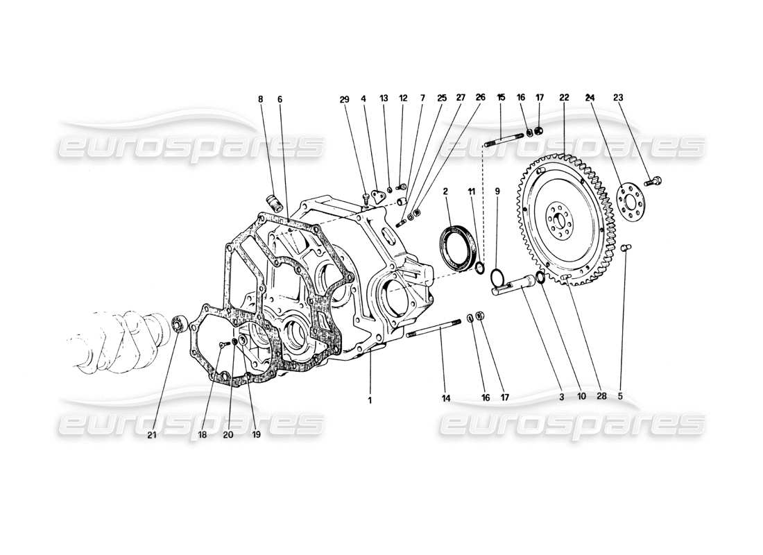 ferrari 328 (1985) flywheel and clutch housing spacer part diagram