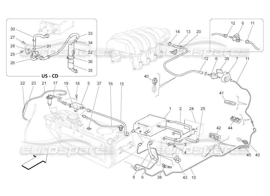 maserati qtp. (2011) 4.7 auto fuel vapour recirculation system part diagram