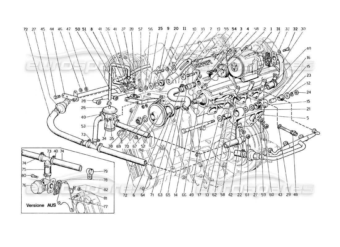 ferrari 308 gt4 dino (1979) air pump and pipings (variants for usa - aus and j version) part diagram