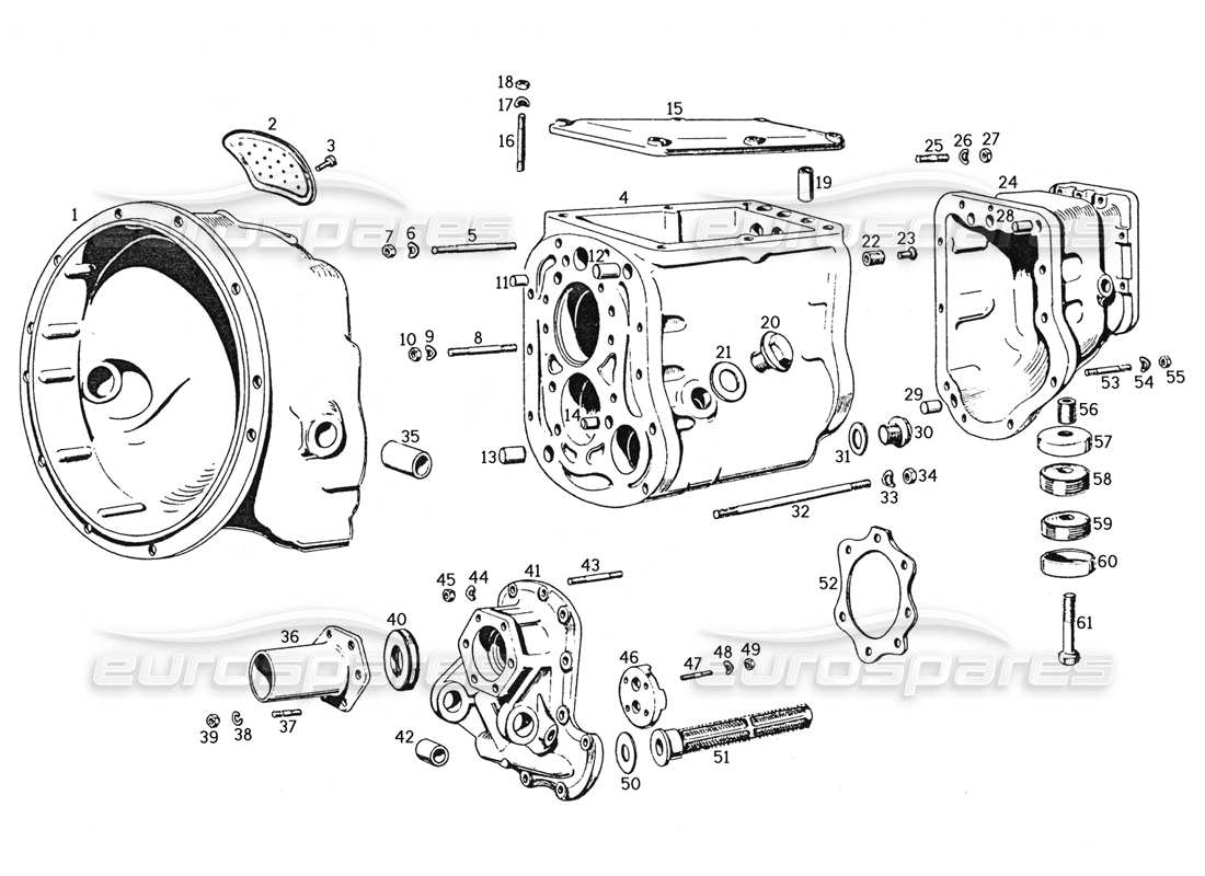 ferrari 250 gte (1957) transmission casing and clutch parts diagram
