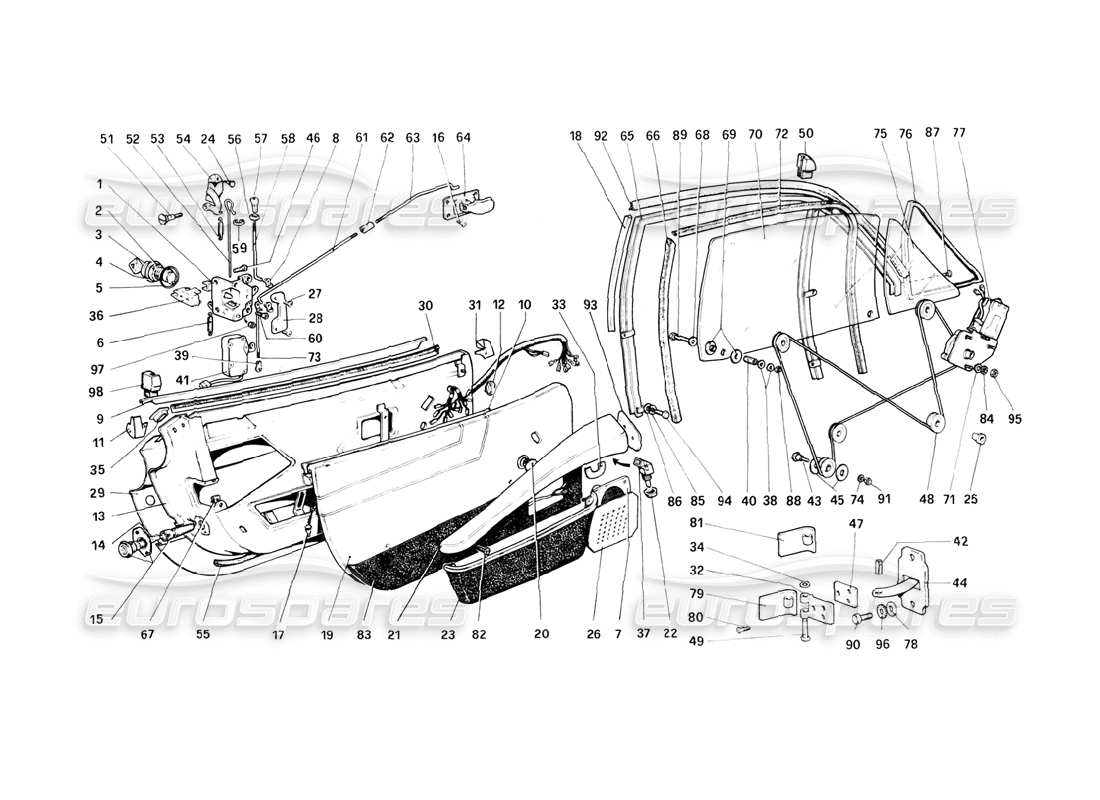 ferrari 308 (1981) gtbi/gtsi doors part diagram