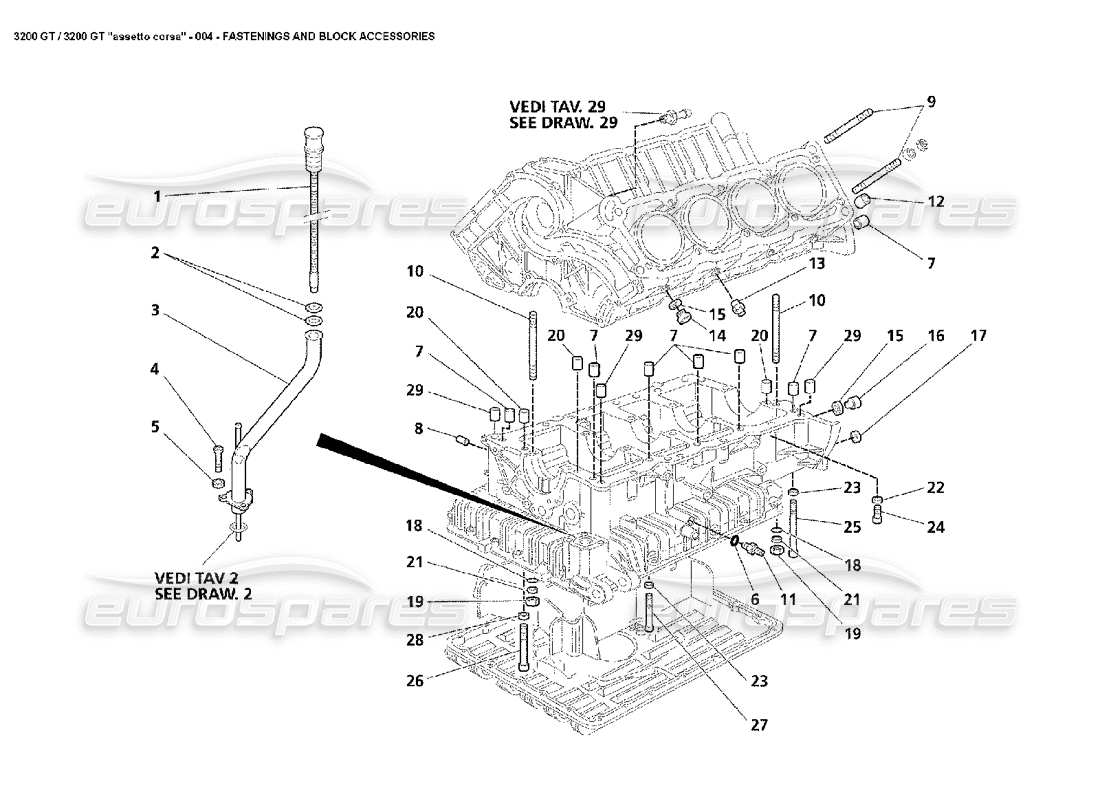 maserati 3200 gt/gta/assetto corsa fastening & block acc parts diagram