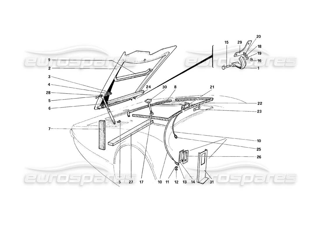 ferrari 308 (1981) gtbi/gtsi front compartment lid part diagram