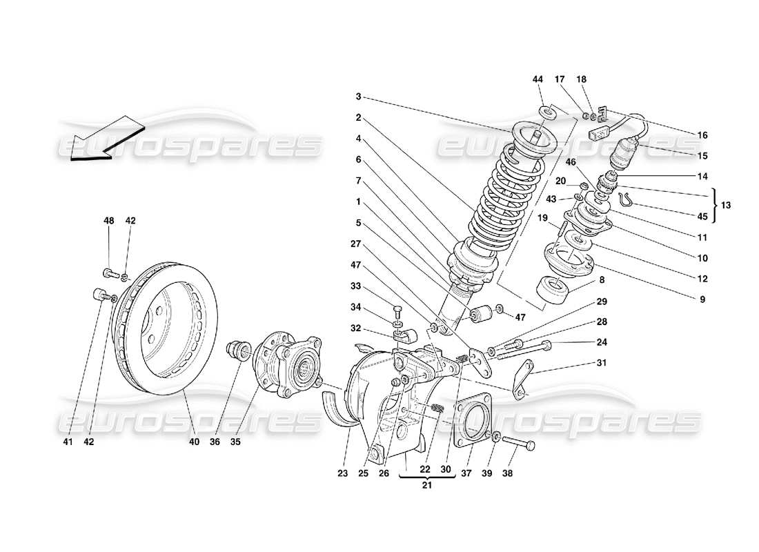 ferrari 355 (5.2 motronic) rear suspension - shock absorber and brake disc part diagram