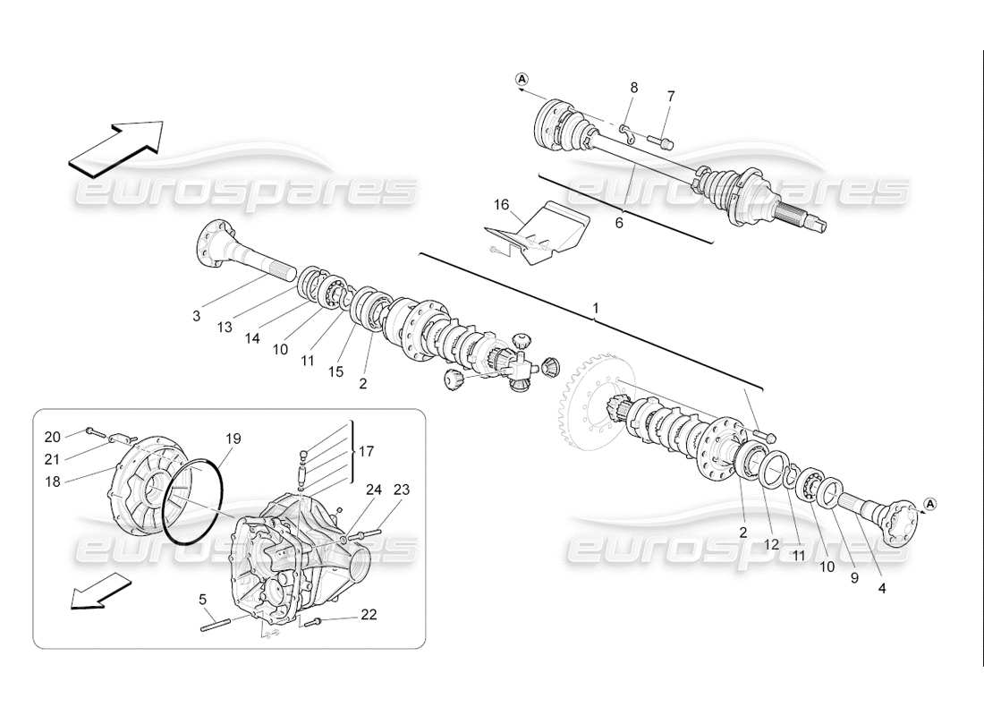 maserati qtp. (2006) 4.2 f1 differential and rear axle shafts part diagram