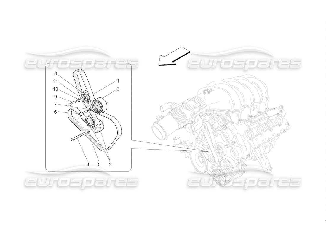 maserati qtp. (2006) 4.2 f1 auxiliary device belts parts diagram