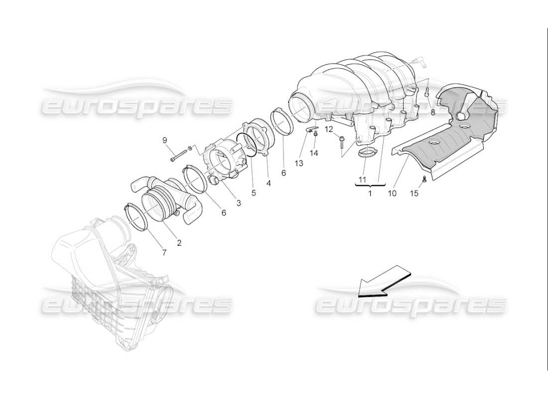 maserati qtp. (2008) 4.2 auto intake manifold and throttle body parts diagram