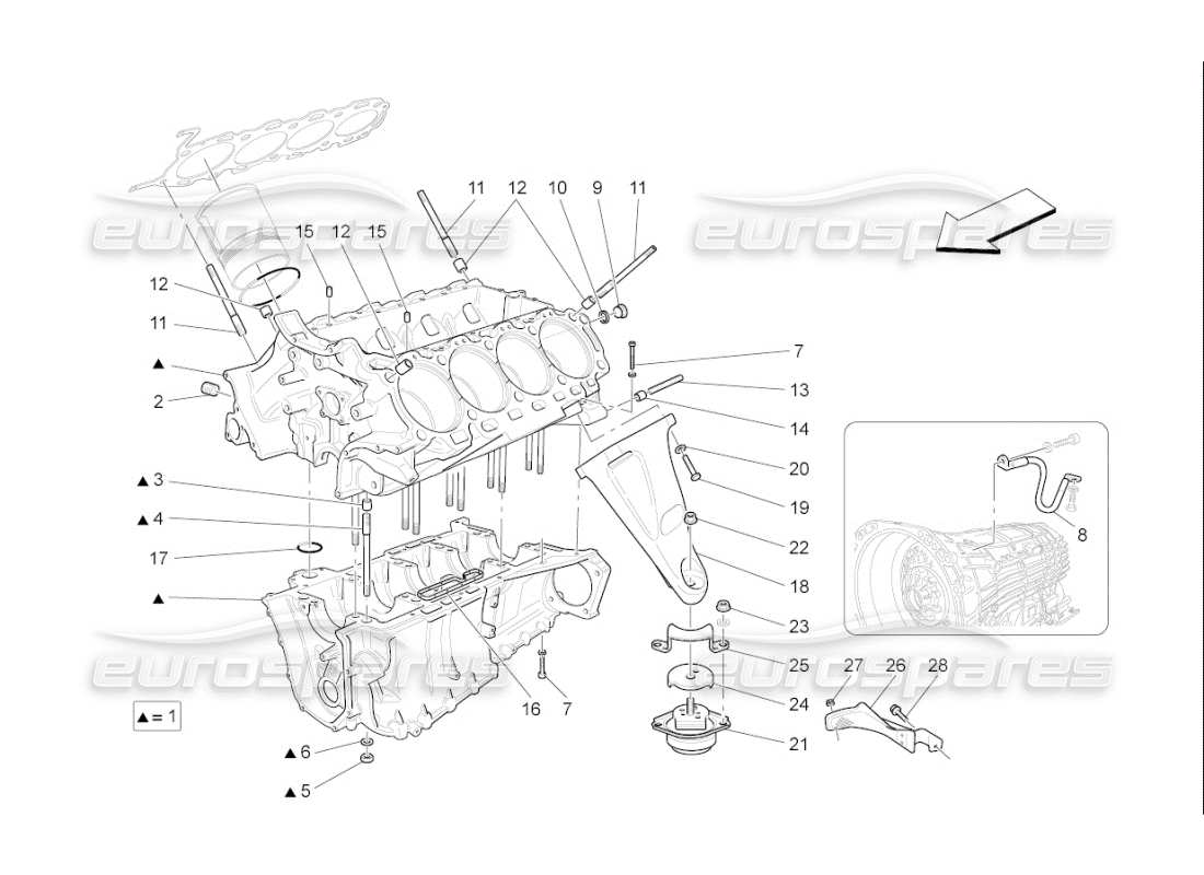 maserati qtp. (2008) 4.2 auto crankcase part diagram