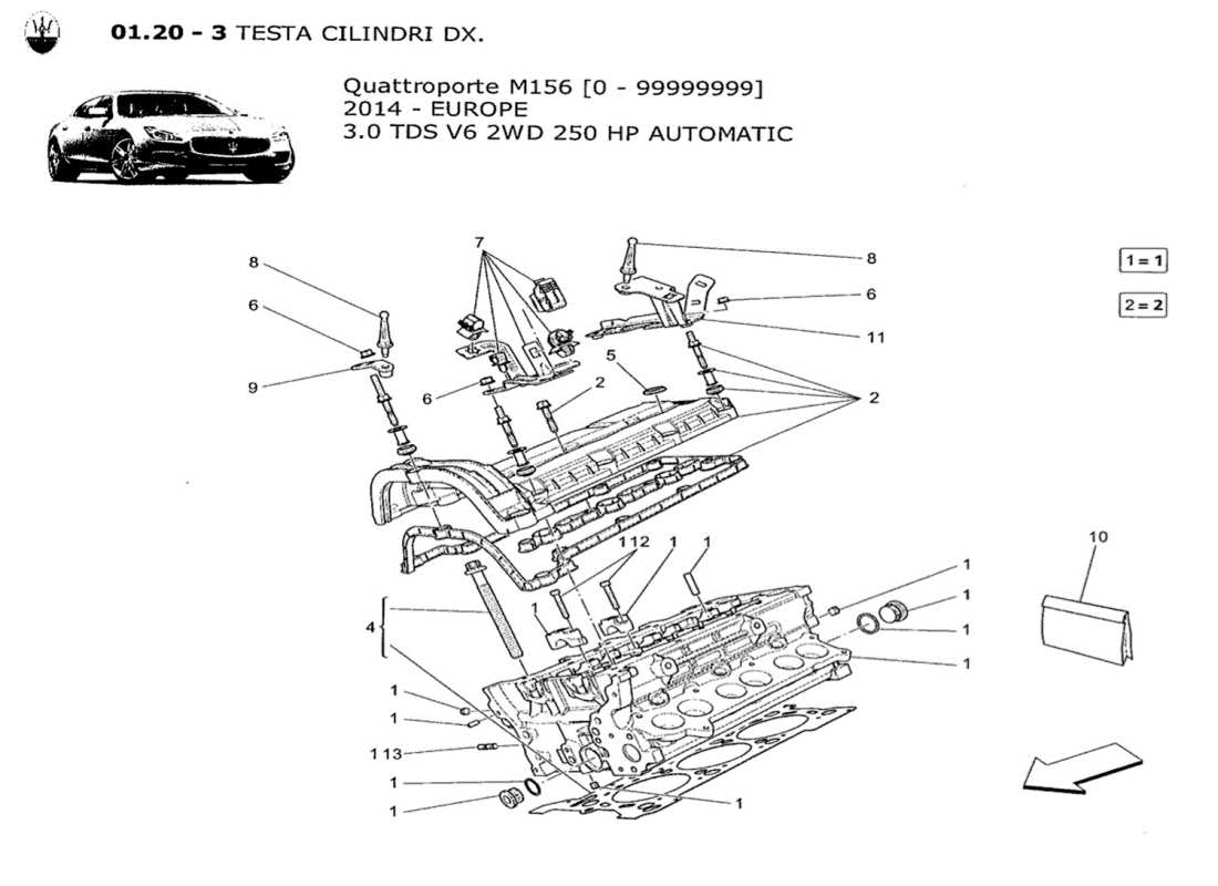 maserati qtp. v6 3.0 tds 250bhp 2014 rh cylinder head parts diagram