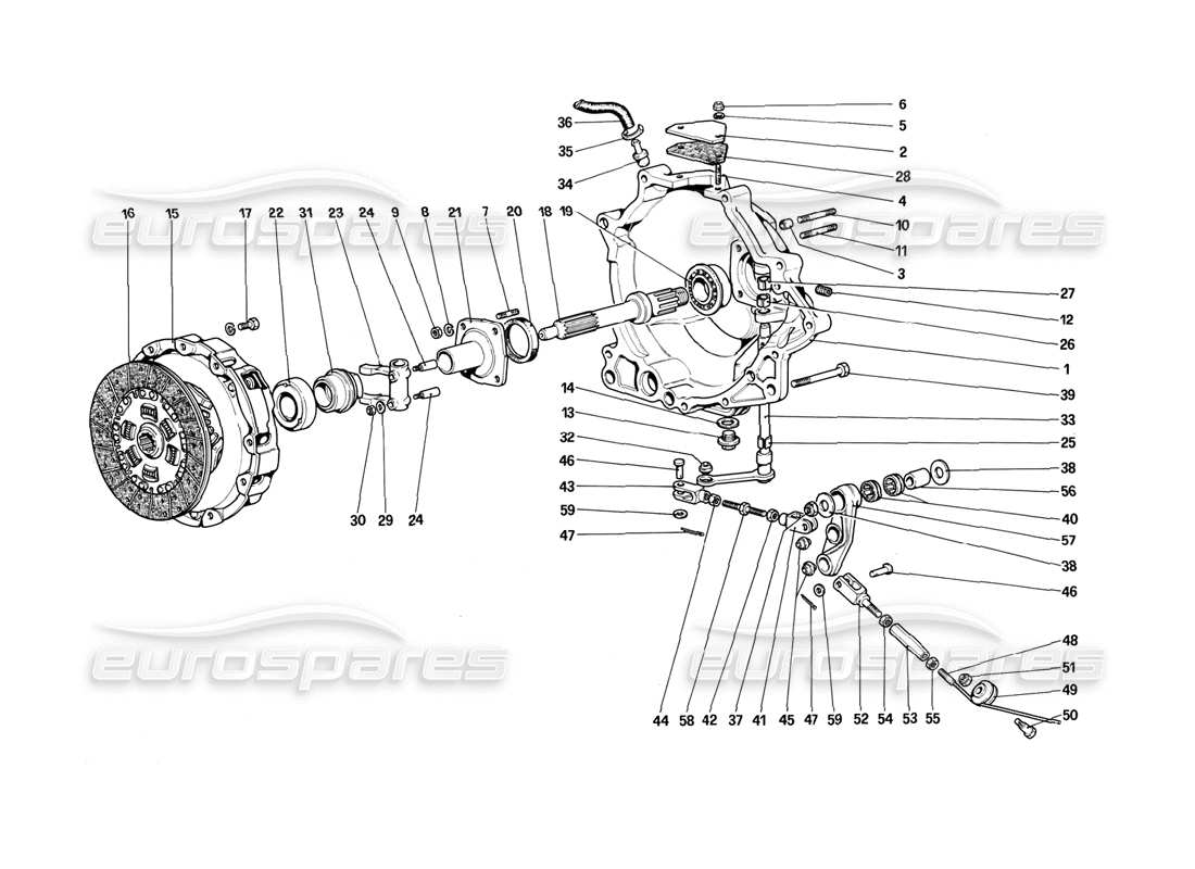 ferrari 308 (1981) gtbi/gtsi clutch and controls part diagram