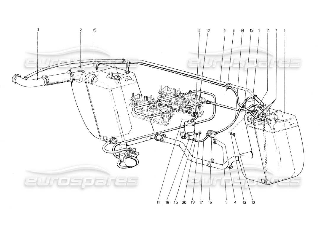 ferrari 308 gt4 dino (1979) antievaporative emission control system (variants for usa - aus and j version) part diagram