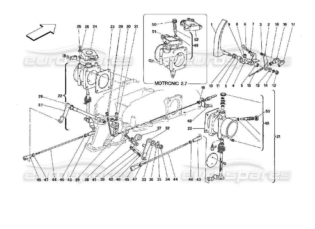 ferrari mondial 3.4 t coupe/cabrio throttle housing and linkage parts diagram