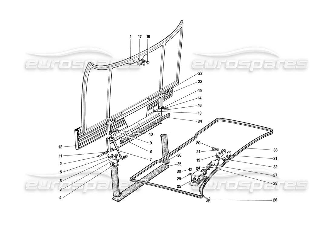 ferrari mondial 8 (1981) front compartment lid parts diagram