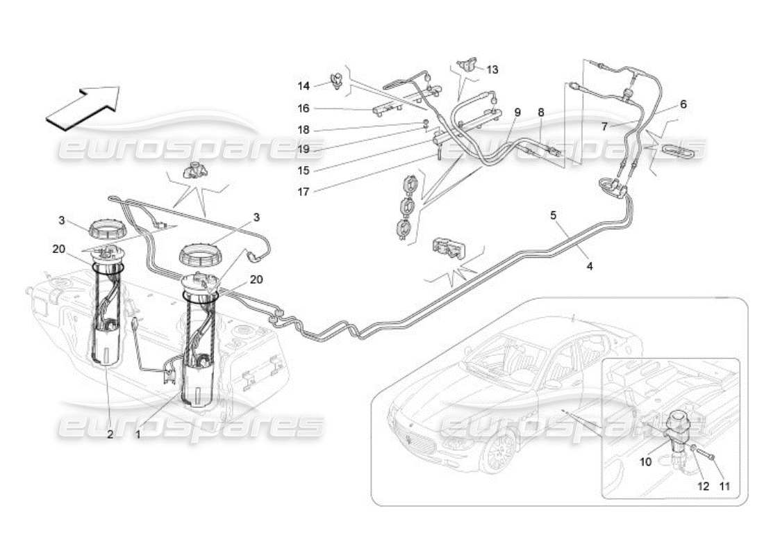 maserati qtp. (2005) 4.2 fuel pumps and connection lines parts diagram