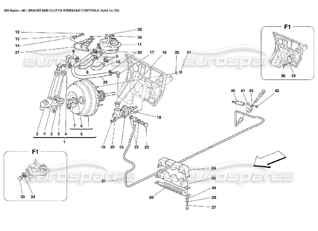 ferrari 360 spider brakes and clutch hydraulic controls parts diagram