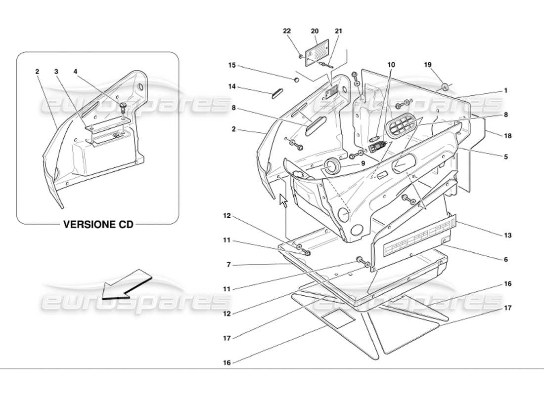 ferrari 360 modena front compartment trims part diagram