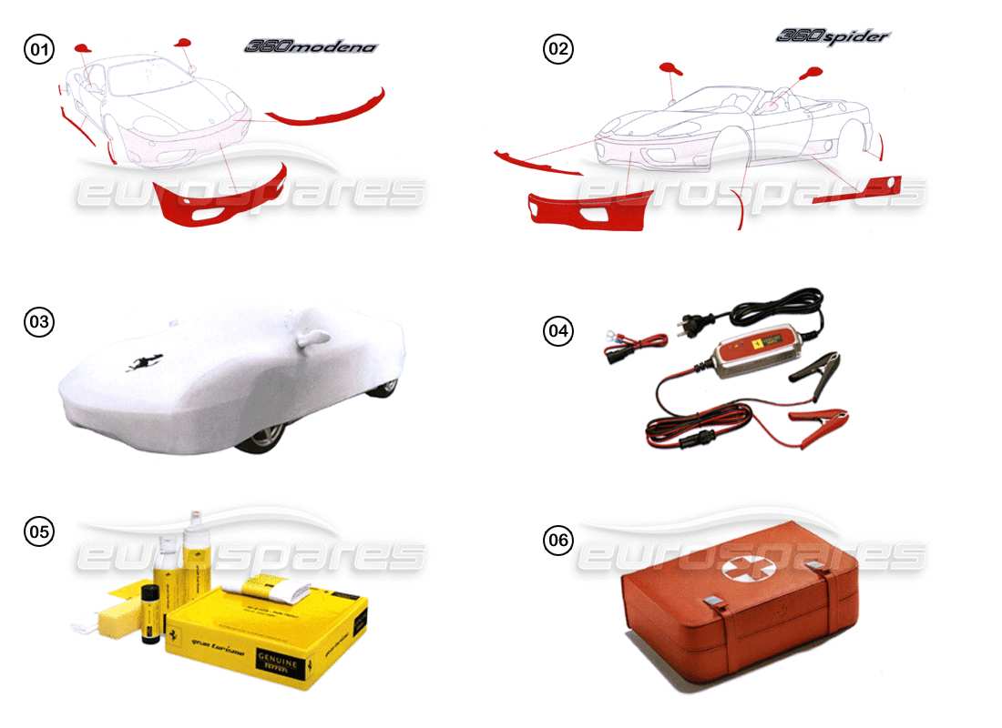 ferrari 360 modena accessories - car care part diagram