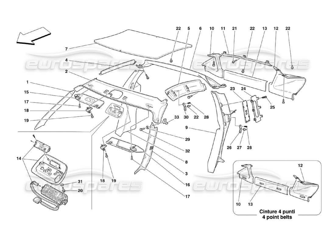 ferrari 360 challenge stradale roof panel upholstery and accessories part diagram