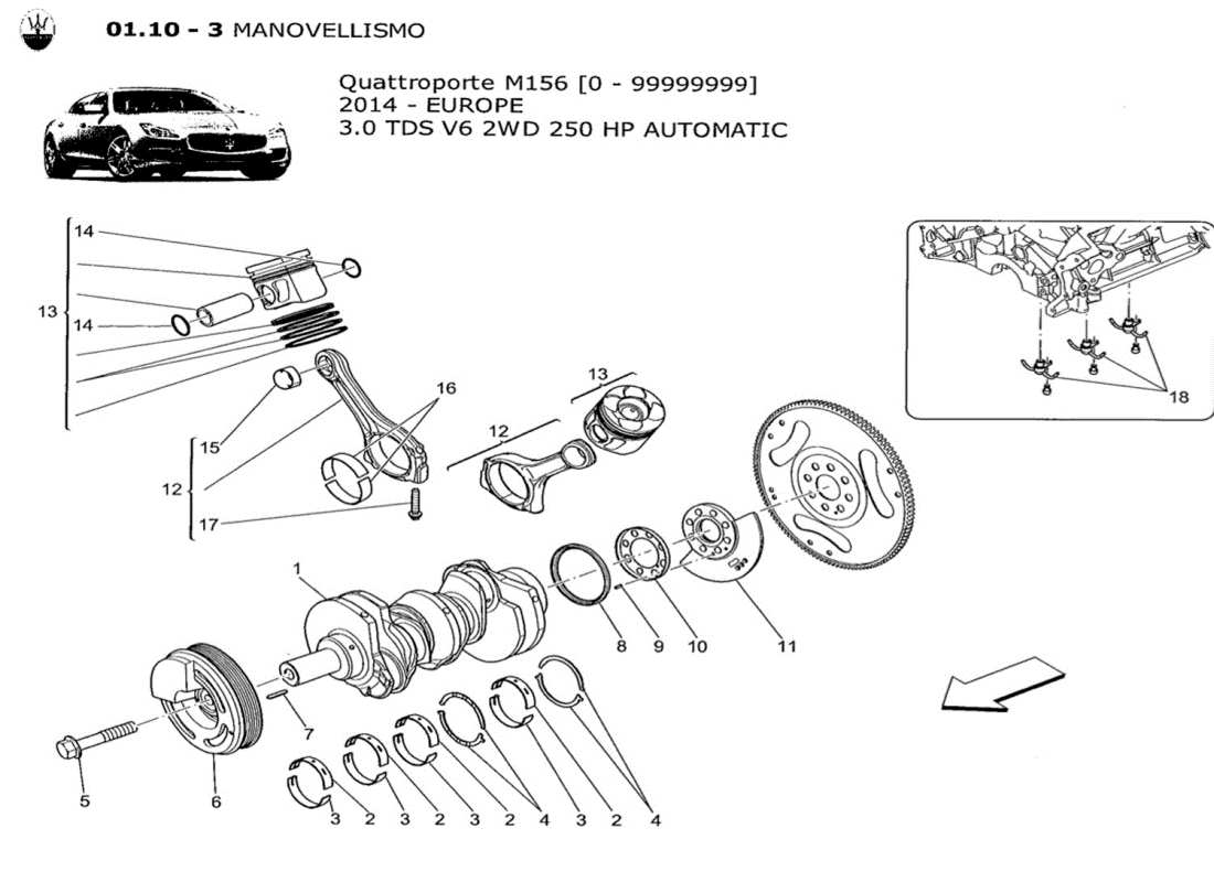 maserati qtp. v6 3.0 tds 250bhp 2014 crank mechanism part diagram