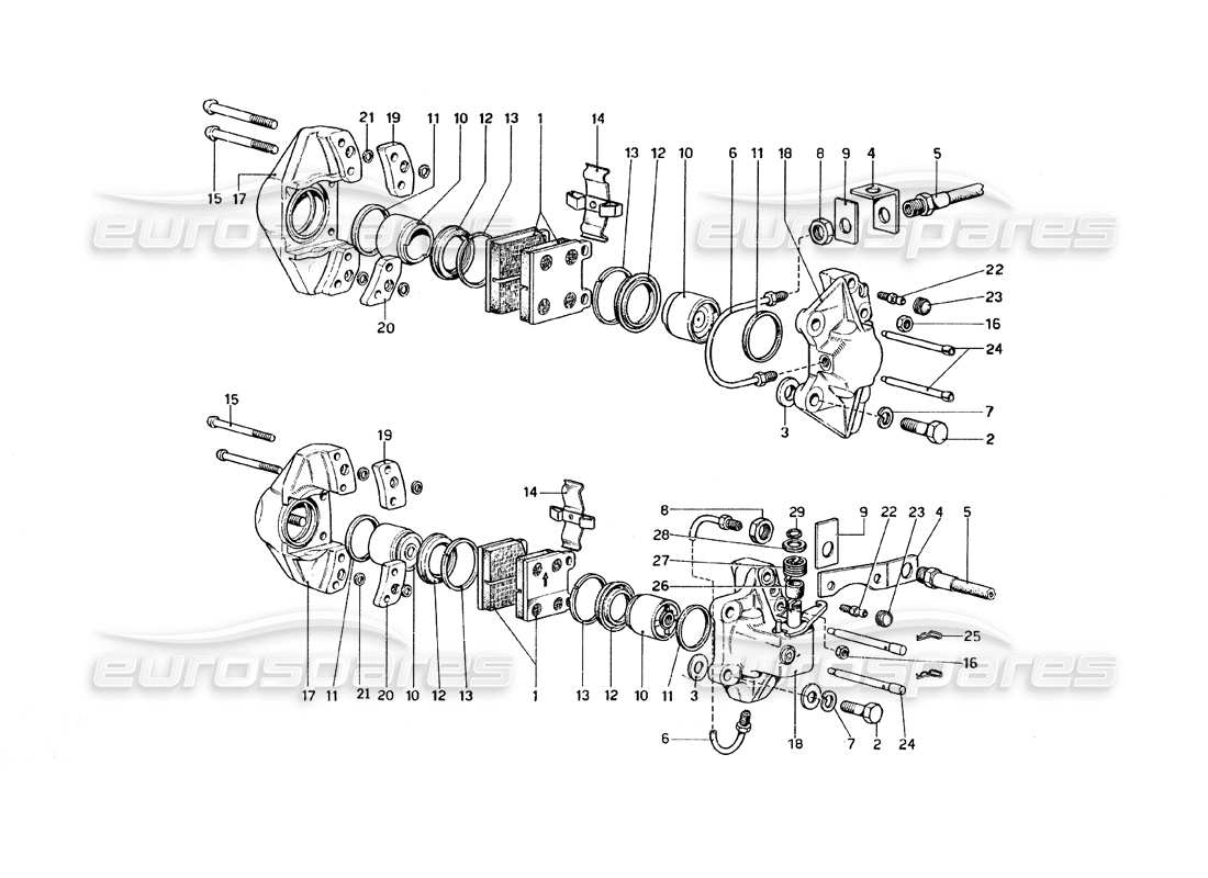 ferrari 308 gt4 dino (1979) caliper for front and rear brakes part diagram