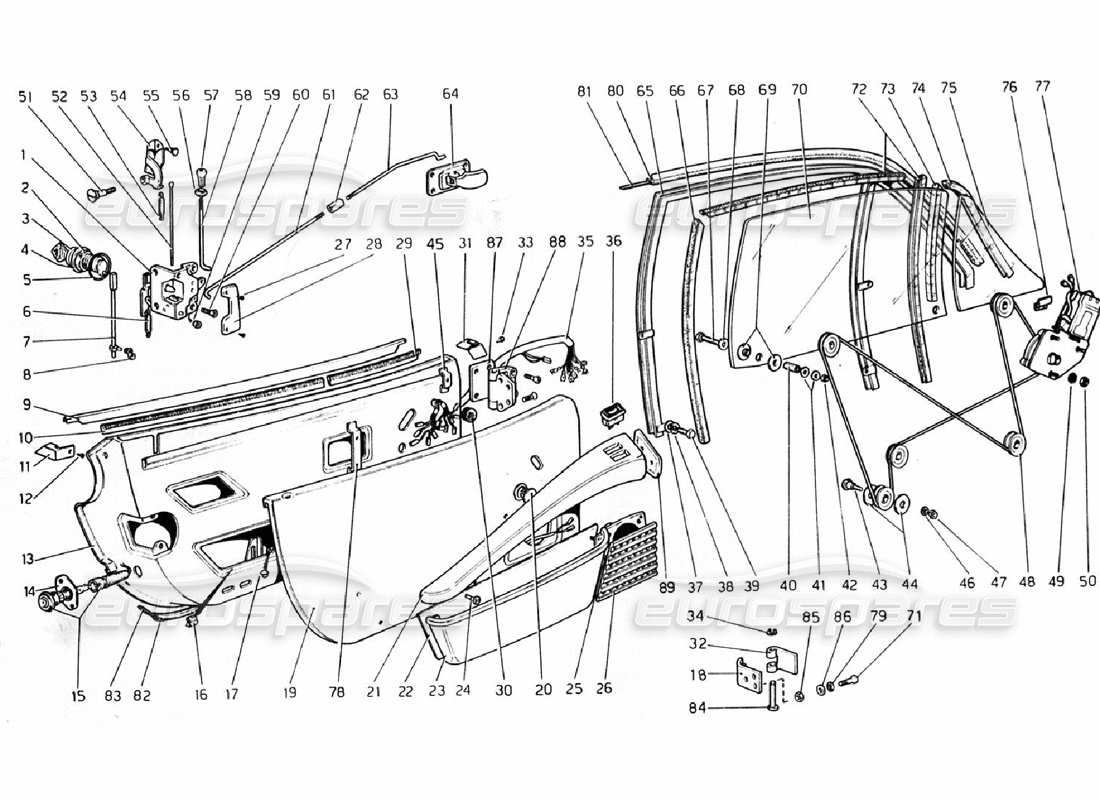 ferrari 308 gtb (1976) doors parts diagram