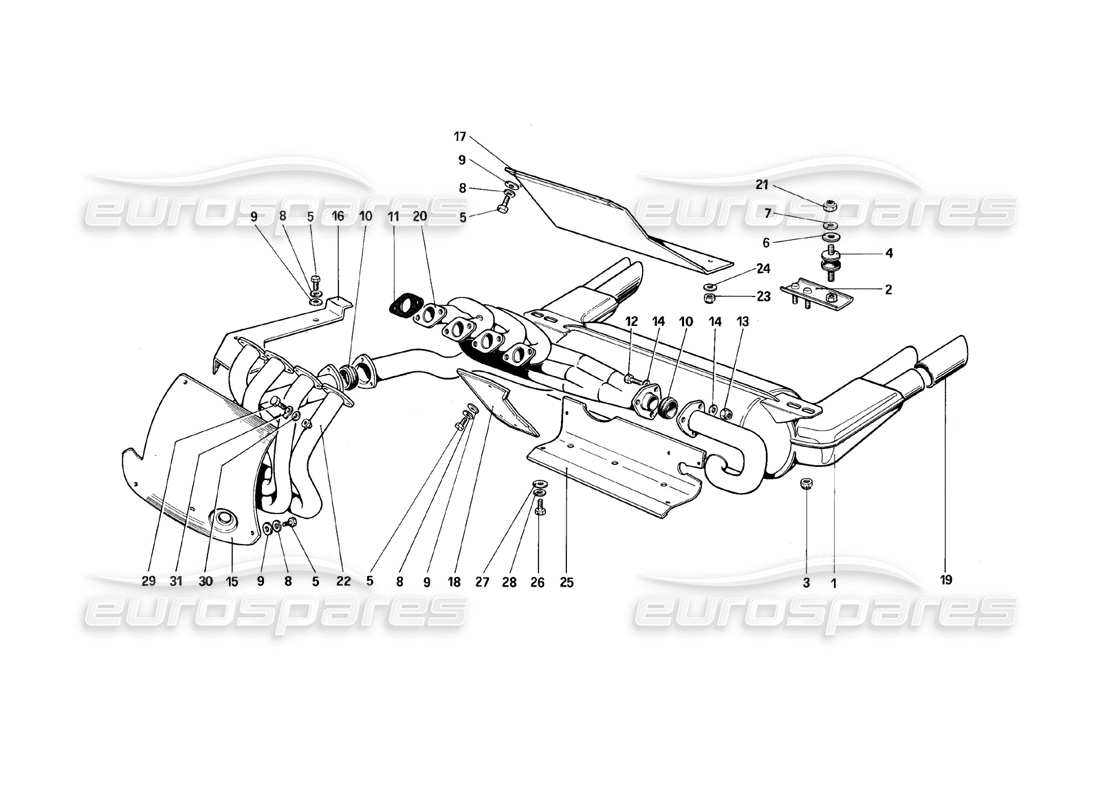 ferrari 308 (1981) gtbi/gtsi exhaust system part diagram